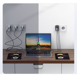 
2in1 EU 2x USB įkroviklis, USB-C + UK kištuko adapteris, juodas
