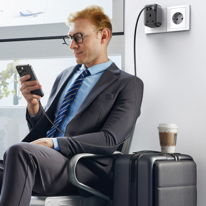 
2in1 EU 2x USB įkroviklis, USB-C + UK kištuko adapteris, juodas
