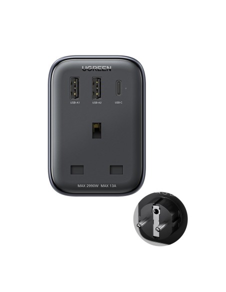 
2in1 EU 2x USB įkroviklis, USB-C + UK kištuko adapteris, juodas
