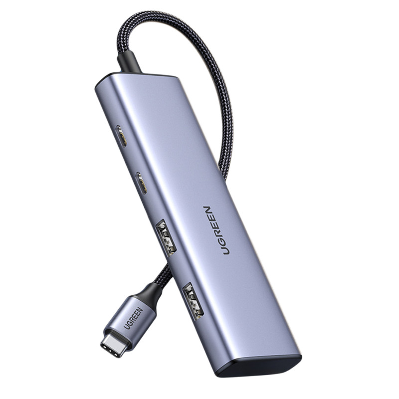 
HUB USB-C prievado adapteris – 2x USB-A 2x USB-C 20cm pilka
