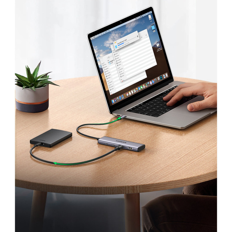 HUB USB-C prievado adapteris – 2x USB-A 2x USB-C 20cm pilka