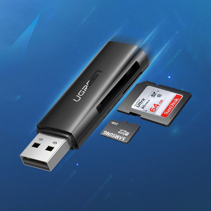 SD TF atminties kortelių skaitytuvas kompiuteriui USB 3.0 juodas