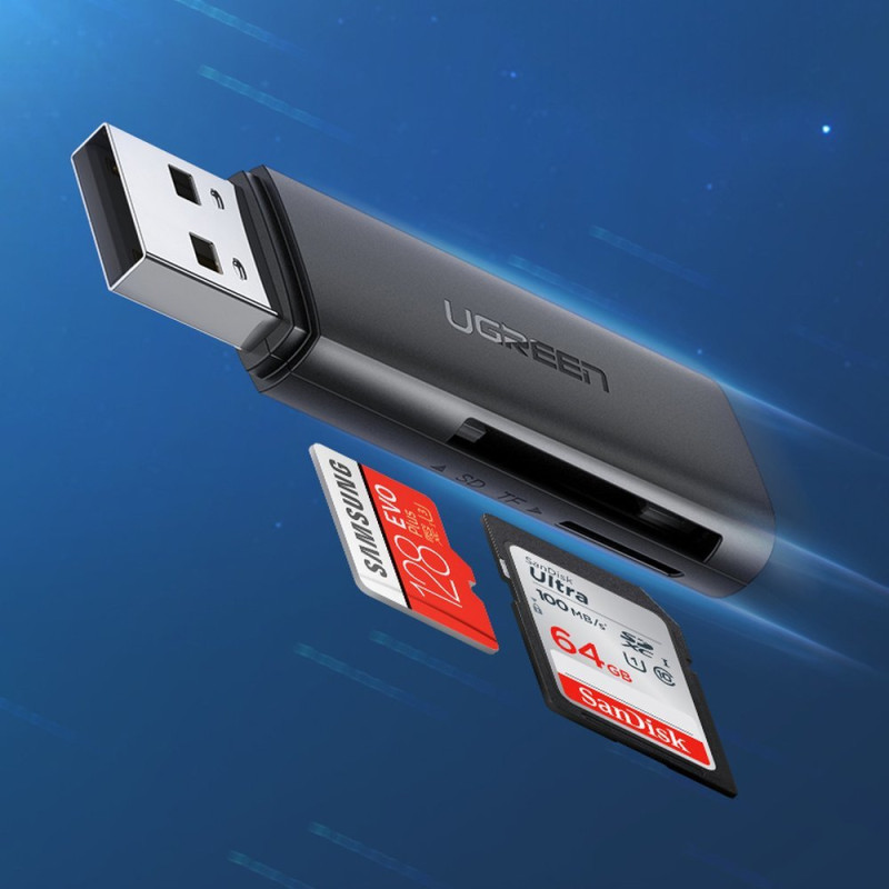 SD TF atminties kortelių skaitytuvas kompiuteriui USB 3.0 juodas