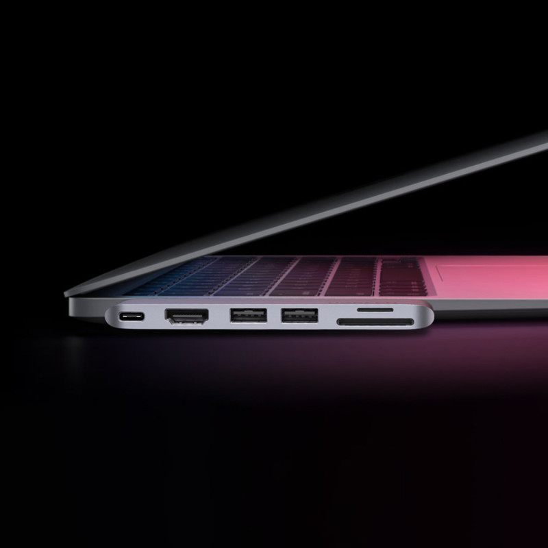 Prievado skirstytuvas HUB MacBook Air Pro 2x USB-C HDMI 2x USB 3.0 SD TF PD pilka