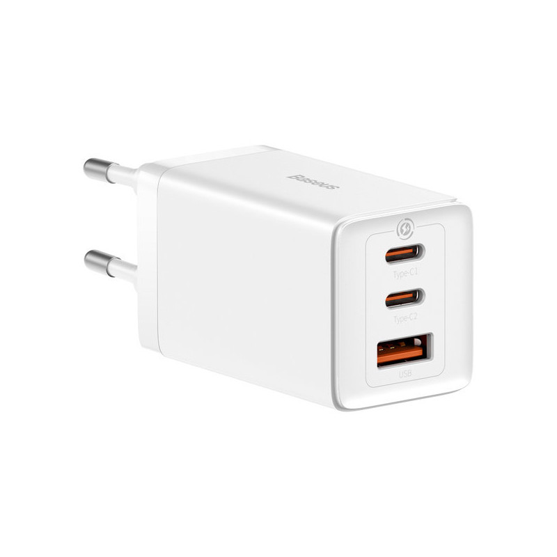 
GaN greitas įkroviklis 2x USB-C USB 65W + USB-C laidas baltas
