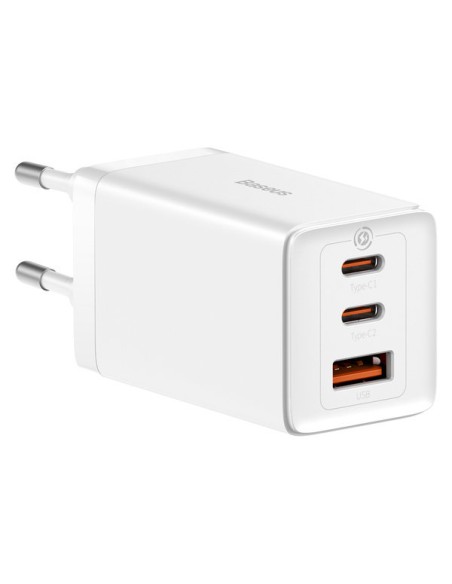 
GaN greitas įkroviklis 2x USB-C USB 65W + USB-C laidas baltas
