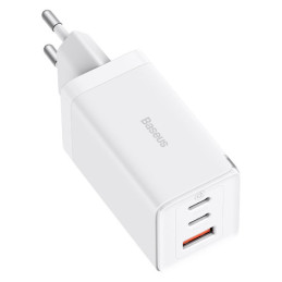 
GaN greitas įkroviklis 2x USB-C USB 65W + USB-C laidas baltas
