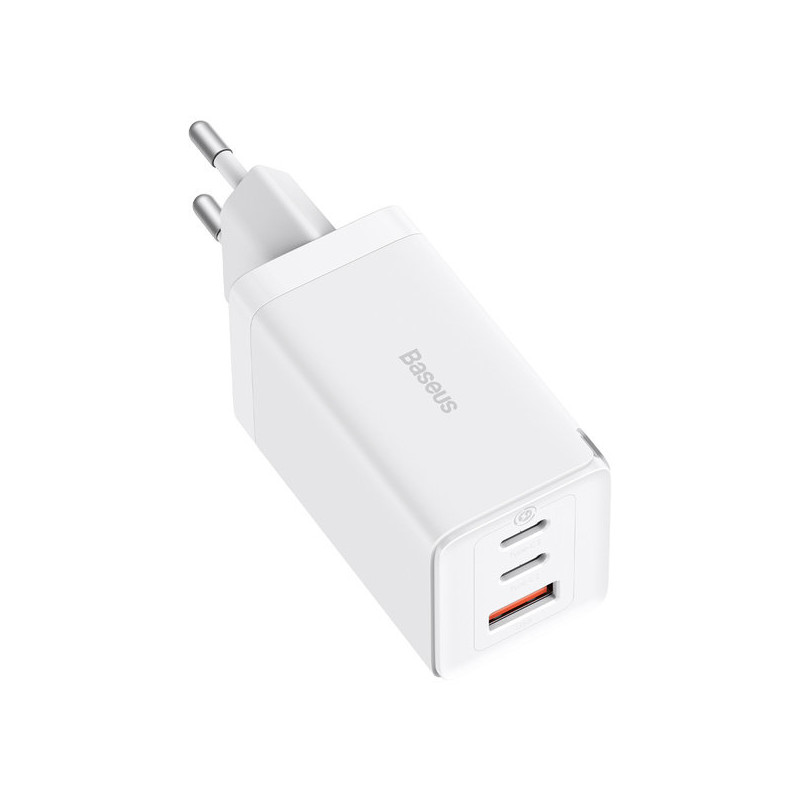
GaN greitas įkroviklis 2x USB-C USB 65W + USB-C laidas baltas
