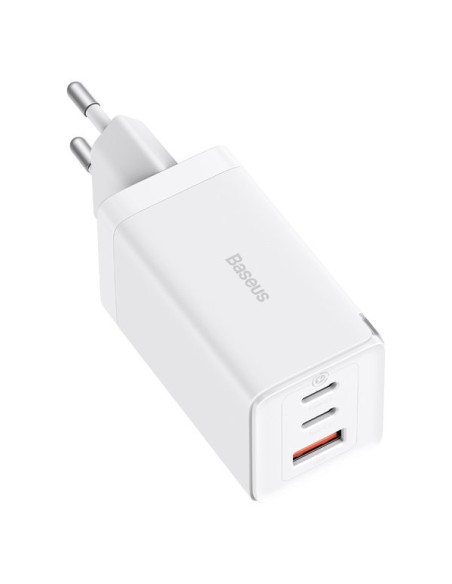 
GaN greitas įkroviklis 2x USB-C USB 65W + USB-C laidas baltas
