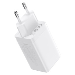 
GaN greitas įkroviklis 2x USB-C USB 65W + USB-C laidas baltas
