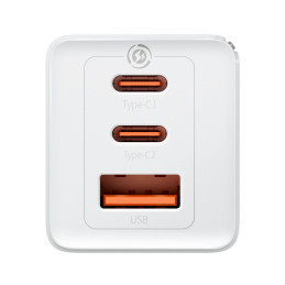 
GaN greitas įkroviklis 2x USB-C USB 65W + USB-C laidas baltas
