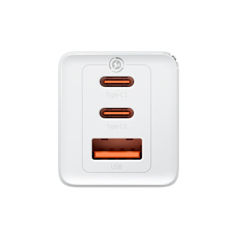 
GaN greitas įkroviklis 2x USB-C USB 65W + USB-C laidas baltas
