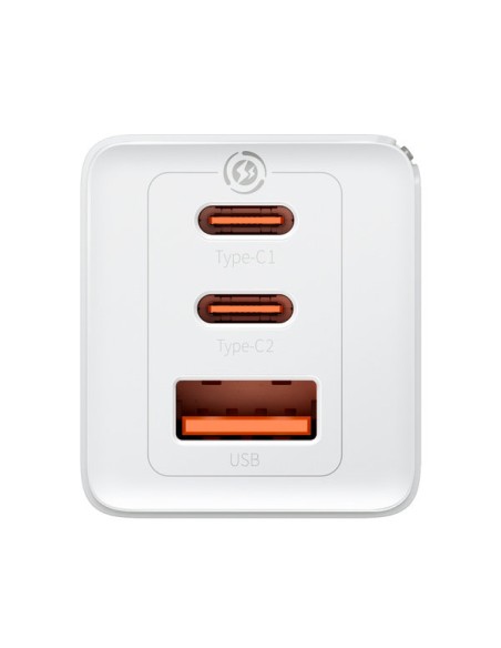 
GaN greitas įkroviklis 2x USB-C USB 65W + USB-C laidas baltas
