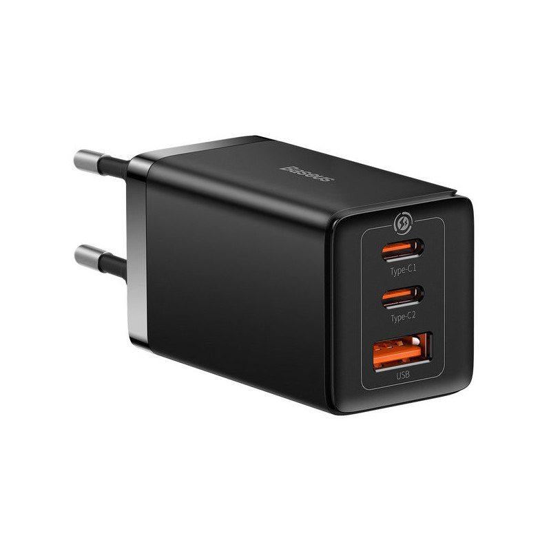 
GaN greitas įkroviklis 2x USB-C USB 65W + USB-C laidas juodas
