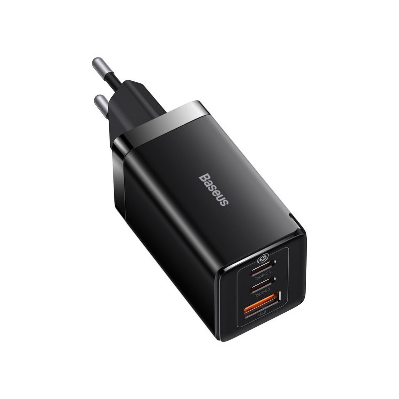 
GaN greitas įkroviklis 2x USB-C USB 65W + USB-C laidas juodas
