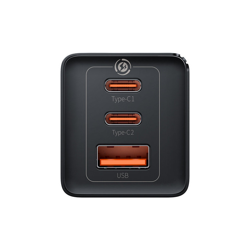 
GaN greitas įkroviklis 2x USB-C USB 65W + USB-C laidas juodas
