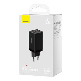 
GaN greitas įkroviklis 2x USB-C USB 65W + USB-C laidas juodas
