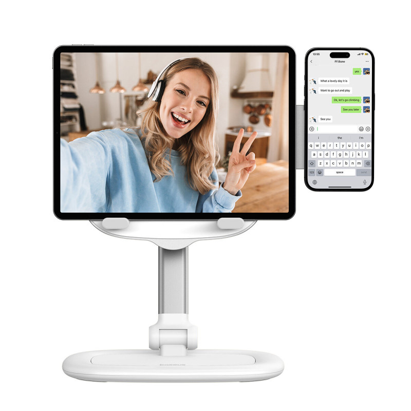 Reguliuojamas stovas planšetiniam kompiuteriui ir telefonui Seashell Series baltas