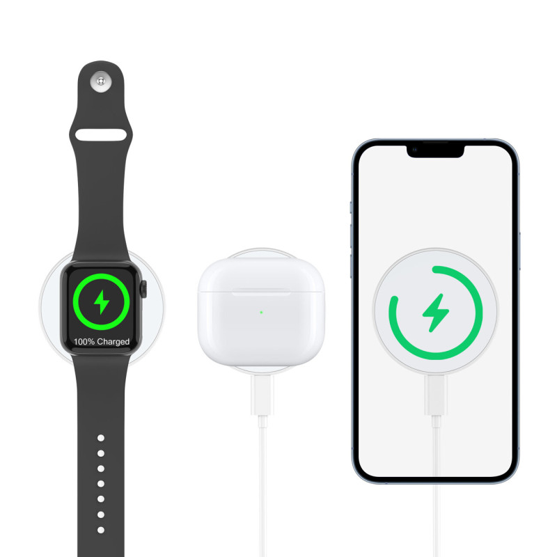 Indukcinis įkroviklis iPhone MagSafe su 15W laikikliu, baltas