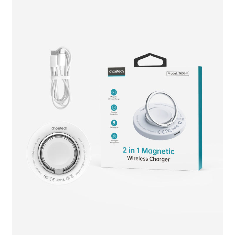 Indukcinis įkroviklis iPhone MagSafe su 15W laikikliu, baltas