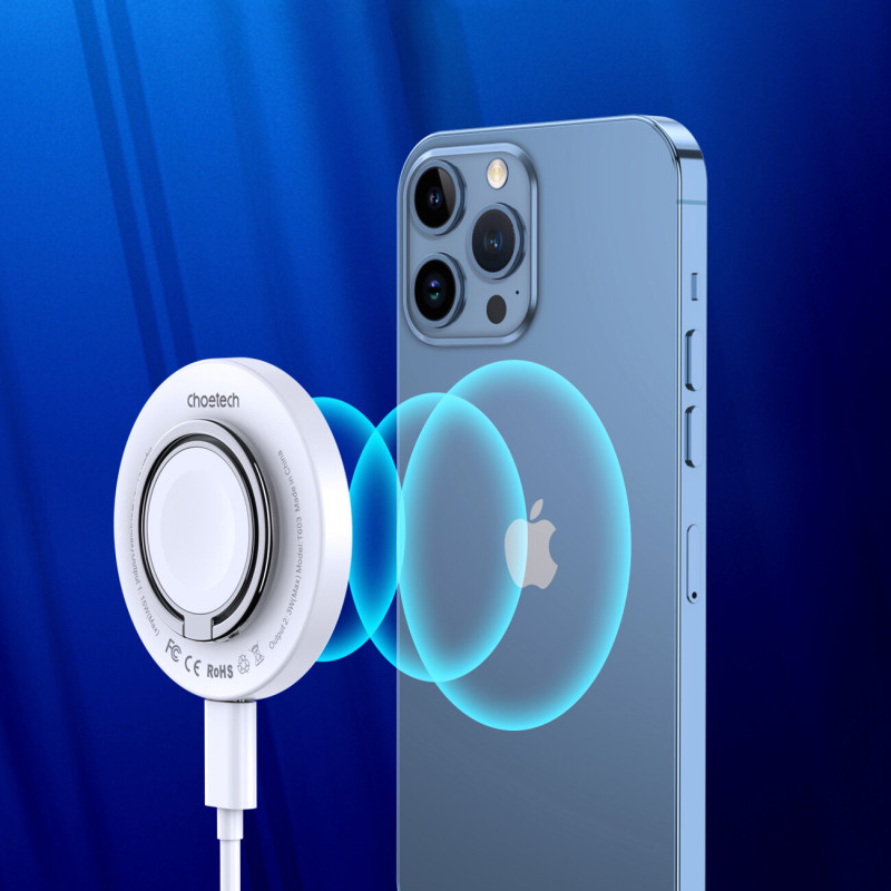 Indukcinis įkroviklis iPhone MagSafe su 15W laikikliu, baltas