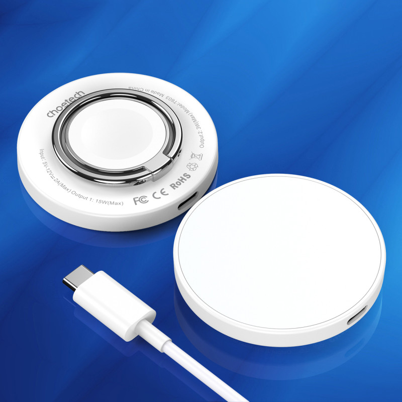 Indukcinis įkroviklis iPhone MagSafe su 15W laikikliu, baltas