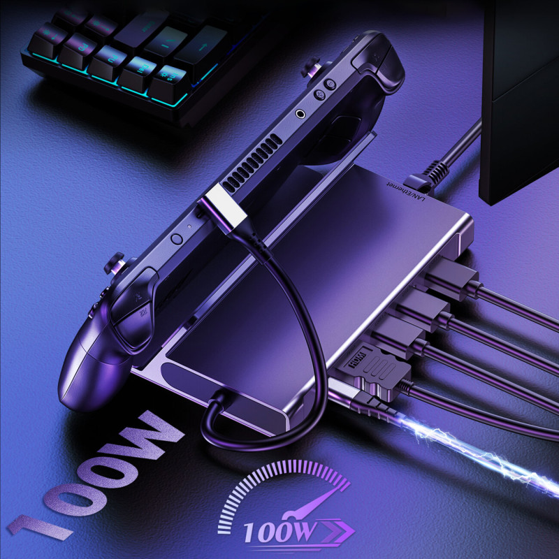 Steam Deck koncentratoriaus adapteris USB-C USB-A HDMI RJ45 PD pilkas