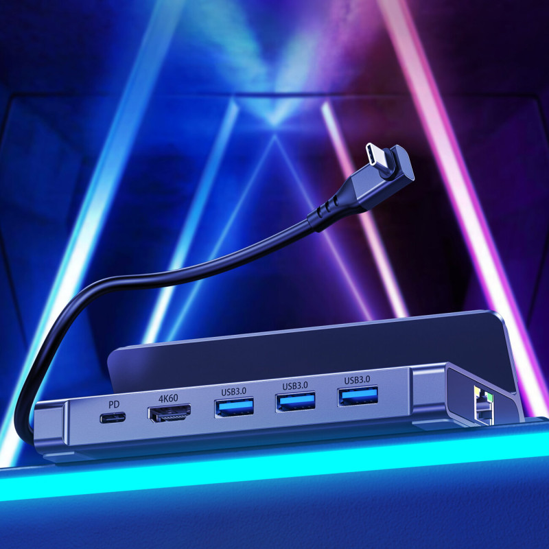 Steam Deck koncentratoriaus adapteris USB-C USB-A HDMI RJ45 PD pilkas