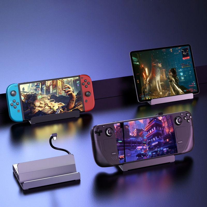 Steam Deck koncentratoriaus adapteris USB-C USB-A HDMI RJ45 PD pilkas