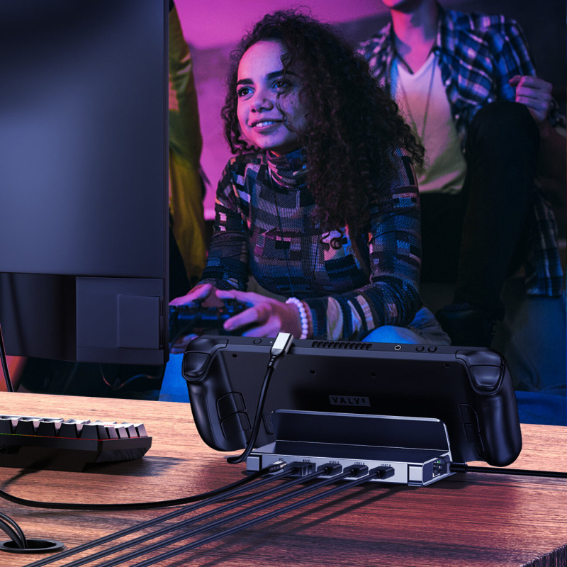 Steam Deck koncentratoriaus adapteris USB-C USB-A HDMI RJ45 PD pilkas
