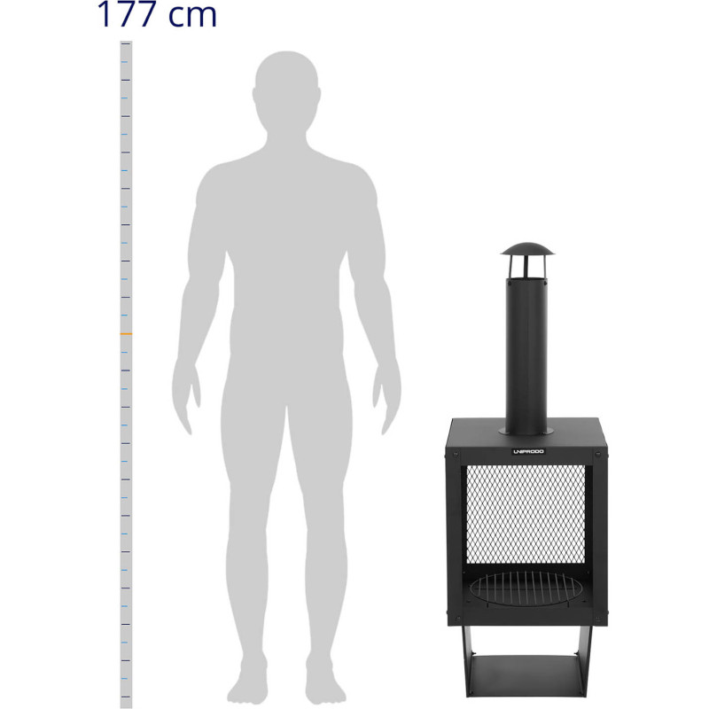 Židinys, židinys, krosnis sodui plieninėje terasoje su lentyna malkoms, 132 cm