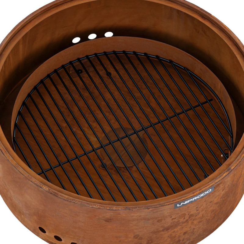 Sodo židinys su grotelėmis ir pokeriu 60 x 60 x 34,5 cm - rūdžių efektas