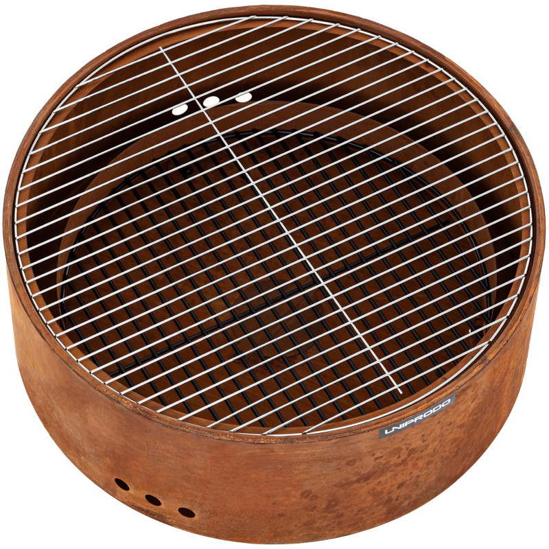 Sodo židinys su grotelėmis ir pokeriu 60 x 60 x 34,5 cm - rūdžių efektas