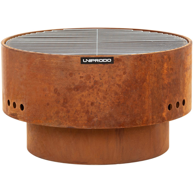 Sodo židinys su grotelėmis ir pokeriu 60 x 60 x 34,5 cm - rūdžių efektas