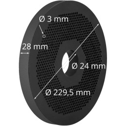 
Granulių malūno WIE-PM-2000 sietelio matrica granulėms, skersmuo. 229,5 mm x 28 mm skylės 3 mm
