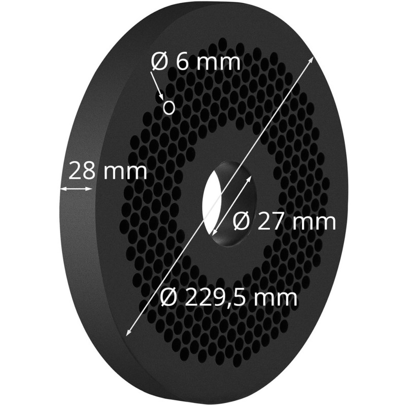 Granulių malūno WIE-PM-2000 filtravimo matrica granulėms, skersmuo. 229,5 mm x 28 mm skylės 6 mm