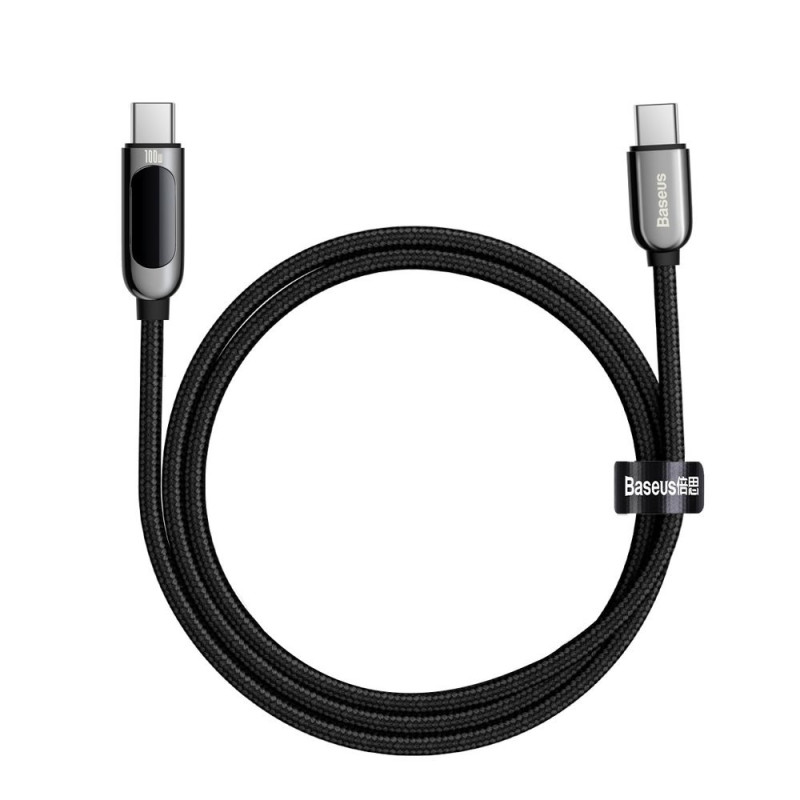 USB-C laidas su Power Delivery galios matuokliu 100W 20V 5A 1m juodas