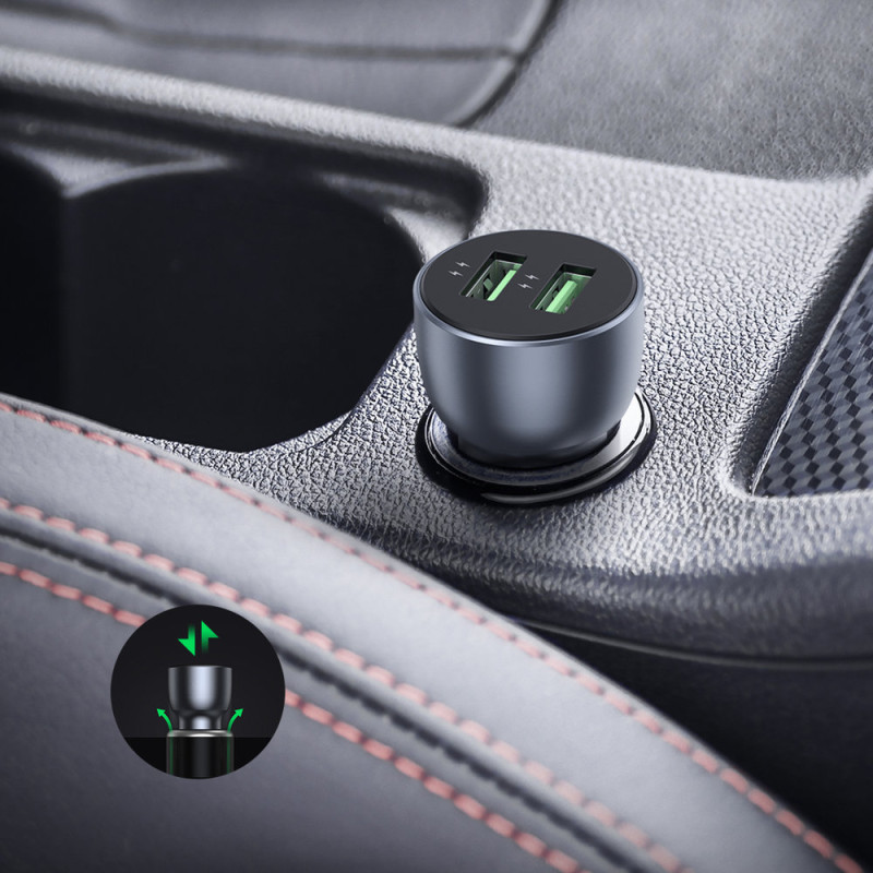 Greitas automobilinis įkroviklis 2x USB 36W Quick Charge SCP FCP AFC pilka