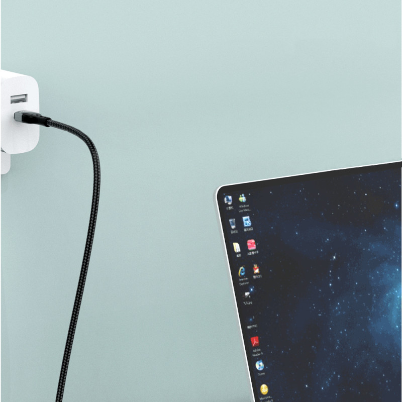 Pintas kabelis USB-C greito įkrovimo PD 100W 1m juodas