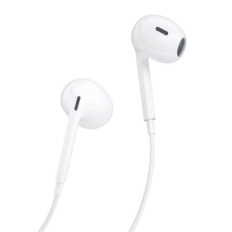 
Į ausis įdedamos laidinės ausinės su 3,5 mm mini jack jungtimi, baltos spalvos
