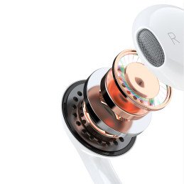 
Į ausis įdedamos laidinės ausinės su 3,5 mm mini jack jungtimi, baltos spalvos
