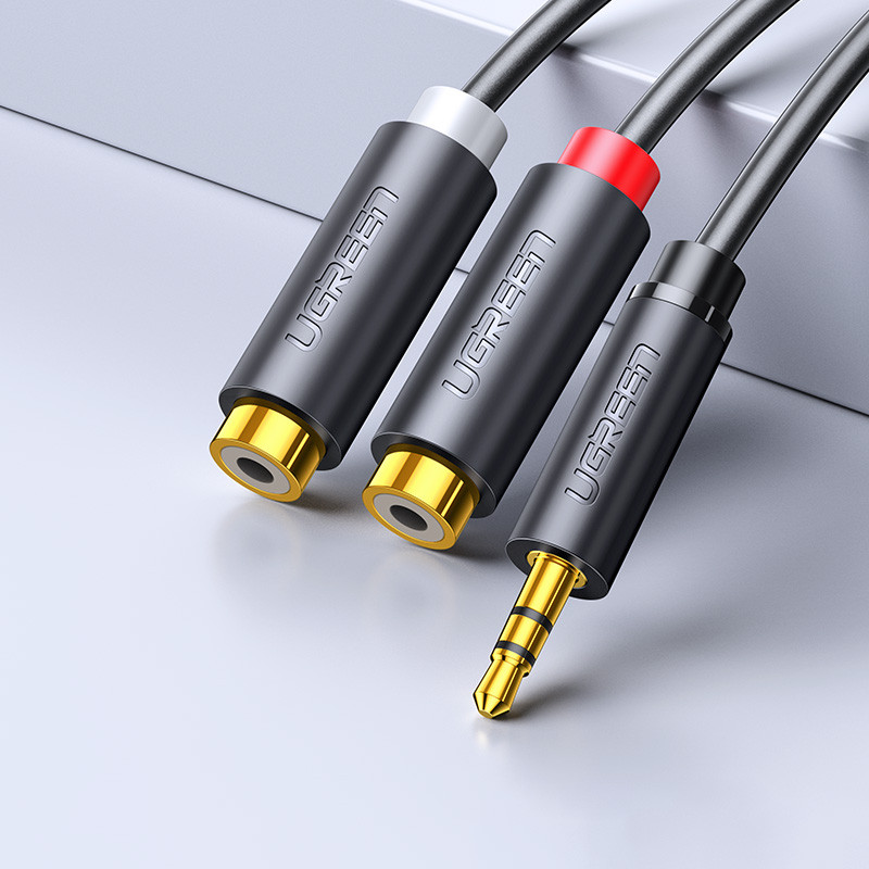Kabelio garso lizdo adapterio kabelis 3,5 mm kištukas - 2x RCA lizdas, 0,25 m pilkas