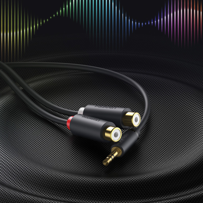 Kabelio garso lizdo adapterio kabelis 3,5 mm kištukas - 2x RCA lizdas, 0,25 m pilkas
