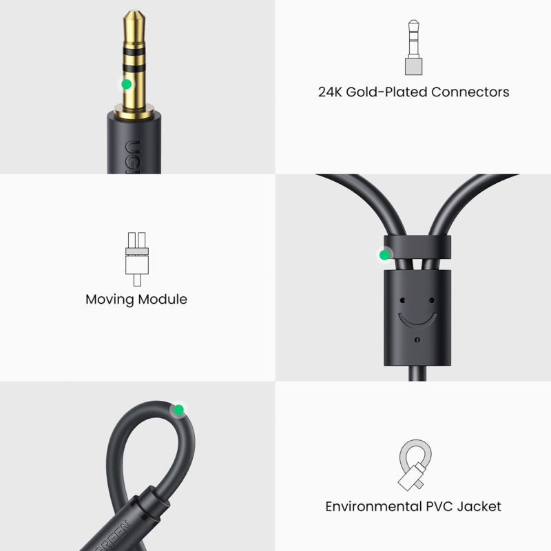 Kabelio garso lizdo adapterio kabelis 3,5 mm kištukas - 2x RCA lizdas, 0,25 m pilkas