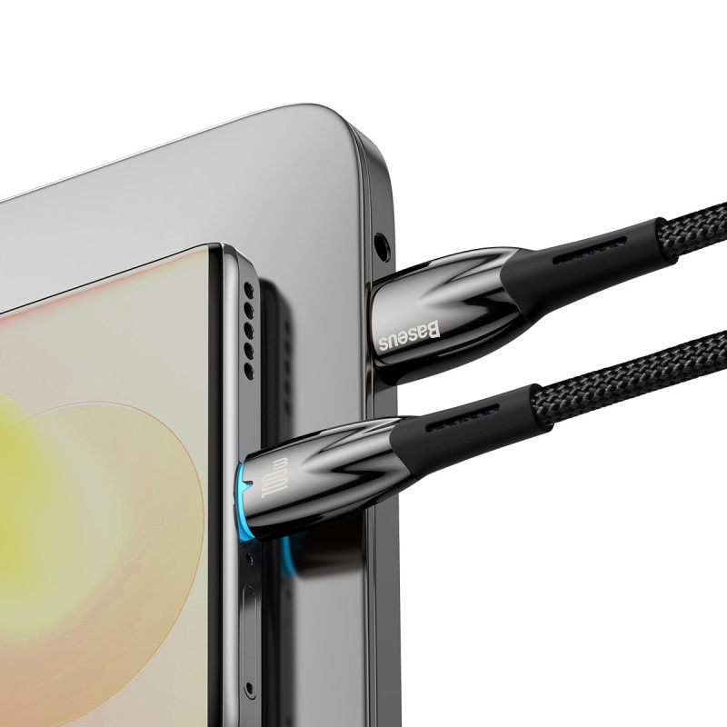 Patvarus lankstus greito įkrovimo laidas USB-A - USB-C 100W 1m juodas