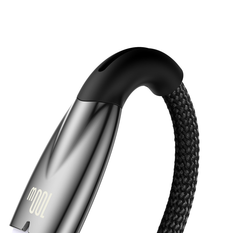 Patvarus lankstus greito įkrovimo laidas USB-A - USB-C 100W 1m juodas