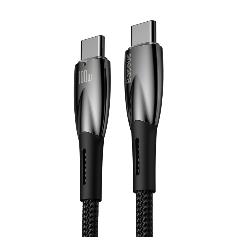 Patvarus lankstus USB-C greito įkrovimo laidas 100W 1m juodas