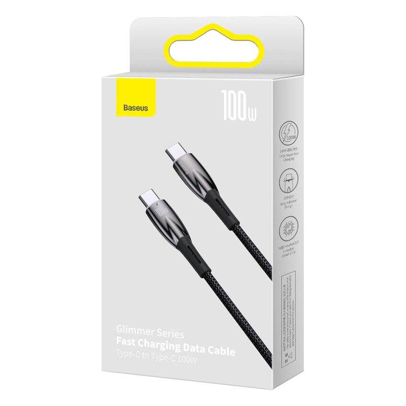 Patvarus lankstus USB-C greito įkrovimo laidas 100W 1m juodas