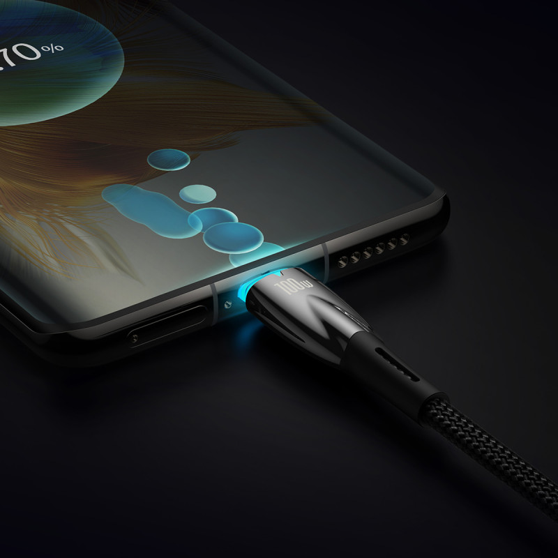 Patvarus lankstus USB-C greito įkrovimo laidas 100W 1m juodas