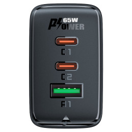 
GaN greitas įkroviklis 2x USB-C USB-A PPS PD QC4+ 65W juodas
